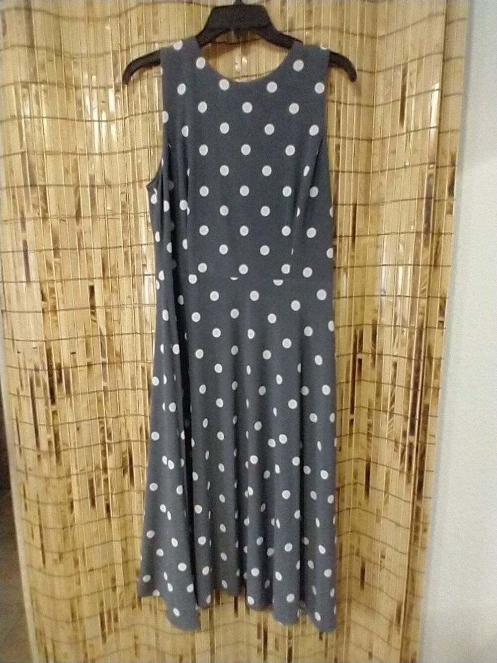 Lauren Ralph Lauren Womens Gray White Polka Dot Sleeveless Flare Midi Dress Size
